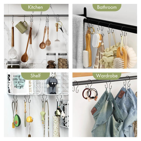 Bronze Double Hook Shower Curtain Hooks Rust Proof Metal Smooth Glide for kitchen, bathroom, shelf, and wardrobe use.