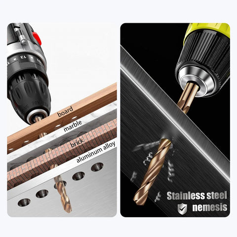 Heavy Duty Pro Grade Cobalt Drill Bit One Eighth Inch M35 High Speed Steel Jobber Length Drill Bit With 135 Degree Point For Hard Metal Stainless Steel And Cast Iron Includes Handy Index Storage Case Pack Of Ten in use on various materials