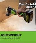 Cordless Oscillating Multi Tool For Cutting Scraping Sanding And Nailing, 18,000 OPM, 6 Speed Settings in use on wood