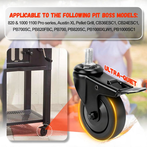 2 Pack 3 Inch Locking Caster Wheels For Pit Boss Pellet Grills Pro Series And Navigator Replacement Stem Casters shown