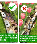 4 Inch Tall Garden Edging Kit With 66 Ft Of Lawn Border And 90 Spikes Durable Plastic Landscape Edging showing correct and incorrect staking techniques in soil with tulips.