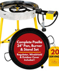 Outdoor Paella Burner And Stand Kit With 24 Inch Enamel Pan Dual Propane Stove Regulator Weatherproof Cover for camping