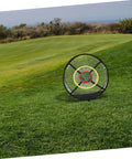 Dope Golf Chipping Net With Ball Return System And Hitting Mat displayed on a grassy field, outdoor use.