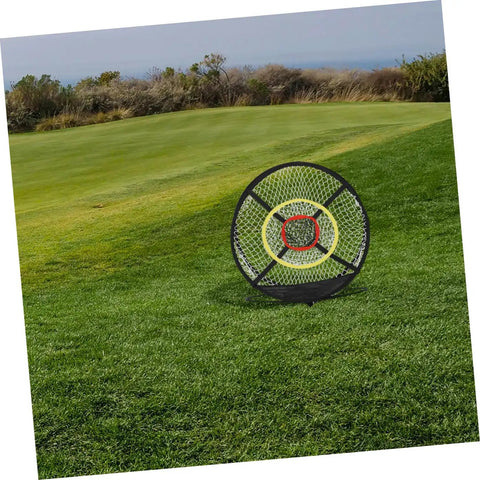 Dope Golf Chipping Net With Ball Return System And Hitting Mat displayed on a grassy field, outdoor use.