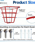 Heavy Duty Red Fire Sprinkler Head Guard Cage Cover For 1 2 And 3 4 Inch Systems Easy Install dimensions with screws and anchors.