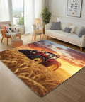 Tractor Farm Gear Area Rug 8x10 Feet Non Slip Low Pile Machine Washable Carpet for living room with sunset wheat field design