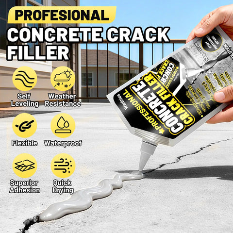 Person applying 2.65 Lb High Elasticity Self Leveling Concrete Crack Filler for driveways, walkways and patios to cracked concrete surface.