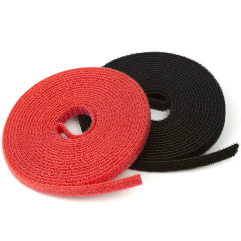 Red and black rolls of Fire Retardant Reusable Cable Ties Roll Cut To Length Half Inch Wide Heat Resistant Ties For Cable Management 16 Feet Long