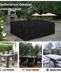 Image showing Heavy Duty 600D All Weather Patio Furniture Cover for Rectangular Tables and Chair Sets, Waterproof Outdoor Cover installed.