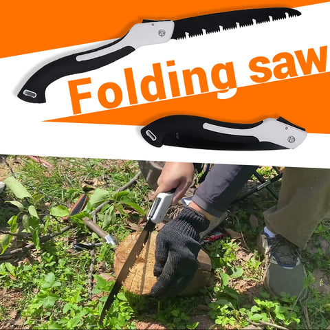 Person using folding saw from Hand Auger Drill For Survival Gear And Shelter Building, Folding Saw Included, Wooden Rocket Stove Making Kit.