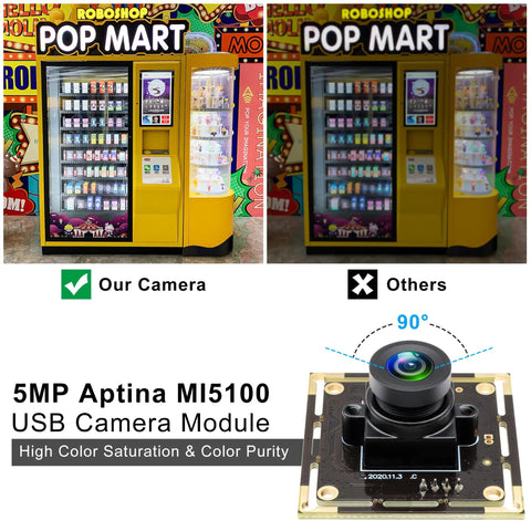 5MP USB Camera Module with 2.1mm wide lens showcasing improved vending machine image quality for machine vision and inspection.