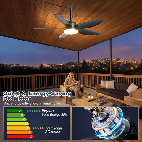 Outdoor Ceiling Fan With Lights 42 Inch Wet Rated IP65 Plug In Gazebo Patio Fan With Remote App Control Quiet DC Motor Dimmable 3CCT