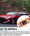Top Shelf 150 Amp High Voltage Fuse Direct Replacement Plug And Play Straight Swap Compatible With Hyundai Sonata Hybrid 2011 To 2015 Kia Optima Smooth Ride installed on a red car.
