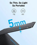 Solix PS30 Foldable 30W Solar Panel Charger showing 5mm thickness and 1.1kg weight for camping and outdoors.