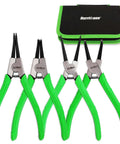 4 Piece Snap Ring Pliers Set With 7 Inch Internal And External Circlip Pliers Kit, Straight And Bent Jaw, CR-V Steel, with storage pouch
