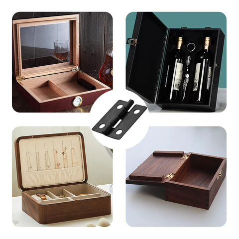 Kick Back And Craft With 80 Pieces Of 18 By 15 Millimeter Mini Hinges Plus 320 Mounting Screws For Wooden Jewelry Box Hardware And 180 Degree Folding Butt Hardware Totally Essential For Any Weekend Warrior Project Mini hinges showcased with wooden jewelry boxes.