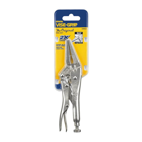 Vise-Grip Long Nose Locking Pliers With Wire Cutters, 6 Inch in packaging, heavy duty alloy steel, straight nose visible
