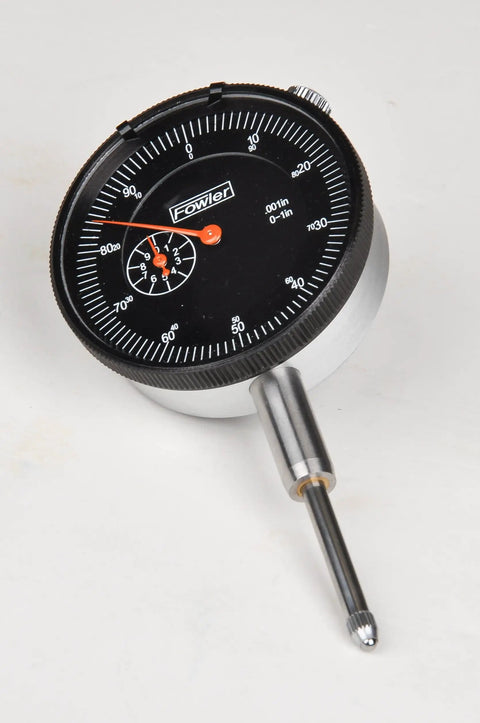 ADG Dial Indicator Pro Grade 0-1 Inch Measuring Range With Microfine White Graduations On Black Dial, 0-100 Readout Per Revolution Hand, Independent Movement For Top-Notch Alignment, Carbide Ball Contact Point, Spindle Rack And Pinion