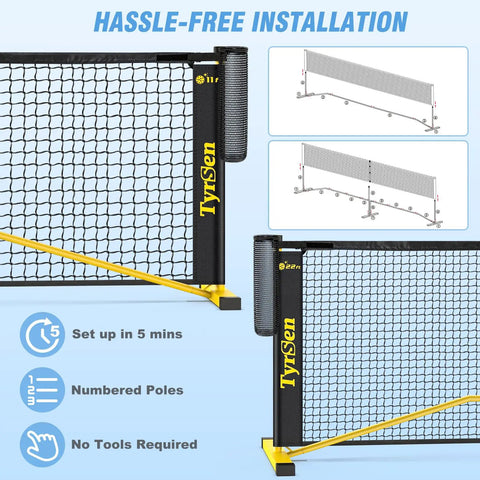 Portable Pickleball Net For Driveway 22 Foot Regulation Size Or 11 Foot Half Court Size With Ball Collector 2 In 1 Net