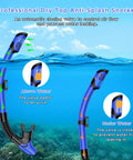 Professional dry top snorkel with valve control for Two Window Panorama Snorkel Mask For Adults With Dry Top Snorkel Tempered Glass Dive Mask.
