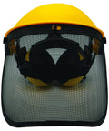Heavy Duty Face Shield And Ear Muffs Combo With Removable Visor For Crew Job Site Protection And Yard Work Ppe In Safety Yellow And Black, front view.