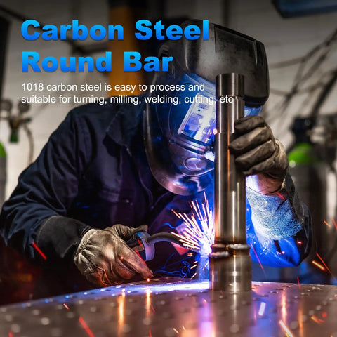 Worker welding Two Pack 1018 Carbon Steel Rods, 1 Inch Diameter, 12 Inch Length, Polished Round Steel Bars for industrial use