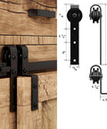 Close-up of 4Ft Bypass Mini Barn Door Hardware Kit DIY Ready For Double Sliding Doors Roller Set In Black Coated Steel Hardware Only