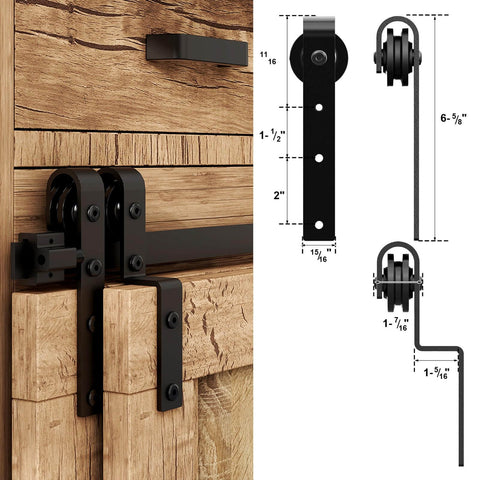 Close-up of 4Ft Bypass Mini Barn Door Hardware Kit DIY Ready For Double Sliding Doors Roller Set In Black Coated Steel Hardware Only