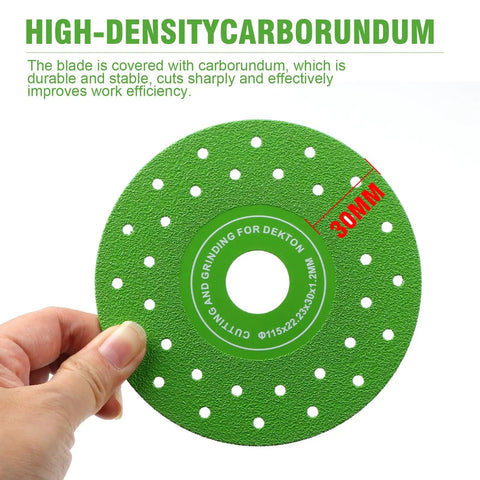 Hand holding Ultra Thin Diamond Grinding Discs 4.5 Inch Set For Ceramic Glass Marble Granite, Air Brazed Cutting Blades For Angle Grinder