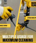 Pro Level Heavy Hitter Closed Cell Spray Foam Insulation Kit With Dependable Trigger Gun and Rapid Dissolve Cleaner in use with spray nozzle.