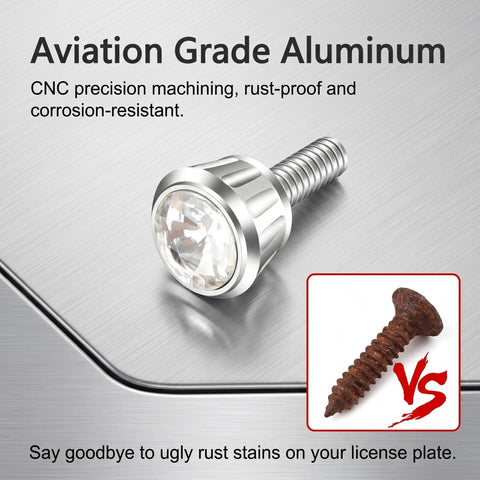 Spiff Up Your Whip With Dazzling Rhinestone License Plate Screws And Dope Bling Bolt Covers, Rustproof Anti Theft Screw Caps For Cars Trucks And Suv Rides In Bright White, Aviation grade aluminum screw with rhinestone.