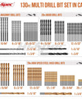 Hi-Spec 130pc drill bit set in case; 26pc masonry bits, 26pc wood bits, 78pc HSS bits
