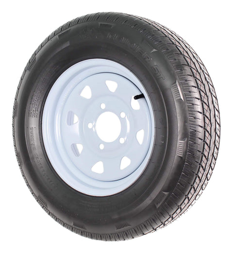 2 Pack ST175 80R13 Trailer Tire Rim Assembly With 13 Inch White Spoke Wheel, 5 Lug On 4.5 Inch Hub, Radial Tire, 50 PSI