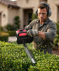 Beefy Gas Powered Hedge Trimmer With 24 Inch Dual Sided Serrated Blades, 36Cc Two Stroke Engine Delivers Big Torque For Thick Branches Up To 2 Inches, No Cord Pruning For Dense Shrubs And Pro Grade Gardens in use by a gardener outdoors.