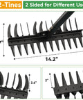 Heavy Duty Metal Bow Rake With 62 Inch Adjustable Handle Dual Sided Dethatching Rake showing 12 tines on measuring diagram