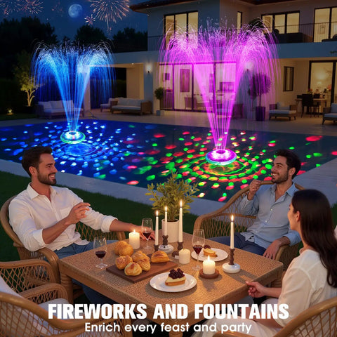 Two In One Floating Pool Fountain With Lights For Inground And Above Ground Pools, featuring LED underwater light show in use