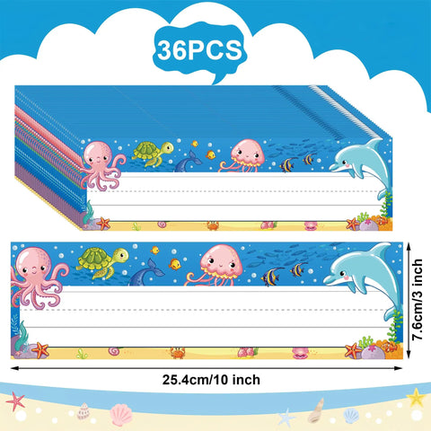 36 Piece Sea Animal Desk Name Plates Set For Classrooms Back To School Decor Kid Friendly Ocean Name Tags For Desks Three By Ten Inches Great For Teachers And Students Durable PVC Name Tags Easy To Label Bright Ocean Scene For Calm Classrooms