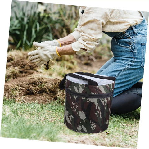 Gardener using Portable Gardening Wearable Stool Grab And Go Lightweight Foam Work Seat for farming, camo design visible.