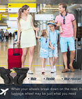 Family with suitcases in airport, featuring Luggage Wheels Replacement Pair For Suitcases And Carry On Wear Resistant Spinner Wheels