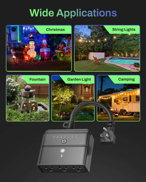 No Fuss Outdoor Light Timer With 3 Grounded Outlets Waterproof Dusk To Dawn Controller for Christmas and Halloween String Lights, multiple usage scenarios