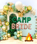Bride To Be Camping Themed Bachelorette Bash Balloon Set with CAMP BRIDE letters and fire decoration for rustic bridal shower