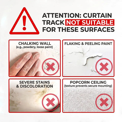 Stick On Curtain Track No Drill Install On Smooth Ceiling Or Wall Easy Peel And Stick Mount For Closets Windows Doors Frames Renters Friendly 1.44m 4.72ft All Purpose Multi Scenario Use, warning for unsuitable surfaces