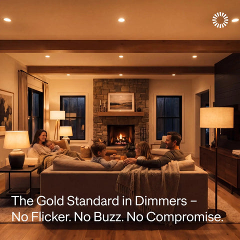 Warm living room with family using Smart Dimmer Switch Kit With Hub And Pico Remote, No Neutral Required, cozy lighting