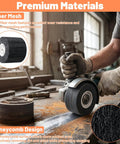 Worker using 2-Pack 60 Grit Polishing Drum Wheel Set, 4.7 By 4 Inch Abrasive Wire Drum For Paint And Rust Removal on metal surface