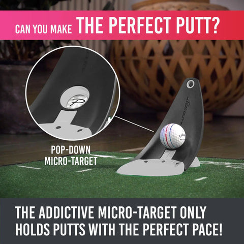 Game-Changing Pressure Putt Trainer with True Hole Replication and Instant Feedback displayed on indoor green surface