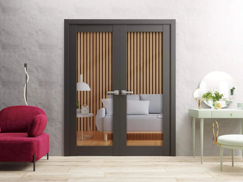 Modern Black Double Swing Interior French Doors With Glass In Solid Wood Construction Hardware Included Frames Included And Non Mortise Hinges Ready To Install 72 By 80 Inches