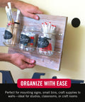 Ultra Tough Industrial Hook And Loop Fasteners With Stick-On Adhesive securing a wooden board with jars for craft storage