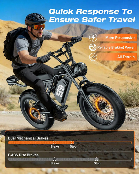 Rider on All Terrain Fat Tire Electric Bike For Adults With 2500W Peak Motor 36 MPH Top Speed 65 Mile Range, desert landscape