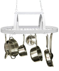 Two-Light Kitchen Pot Rack With Down Lights In Brushed Nickel Finish, 35.5 Inch Long, ceiling mount, holding metal pots