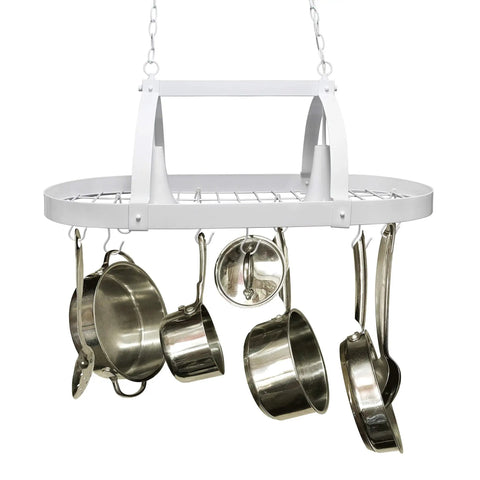 Two-Light Kitchen Pot Rack With Down Lights In Brushed Nickel Finish, 35.5 Inch Long, ceiling mount, holding metal pots